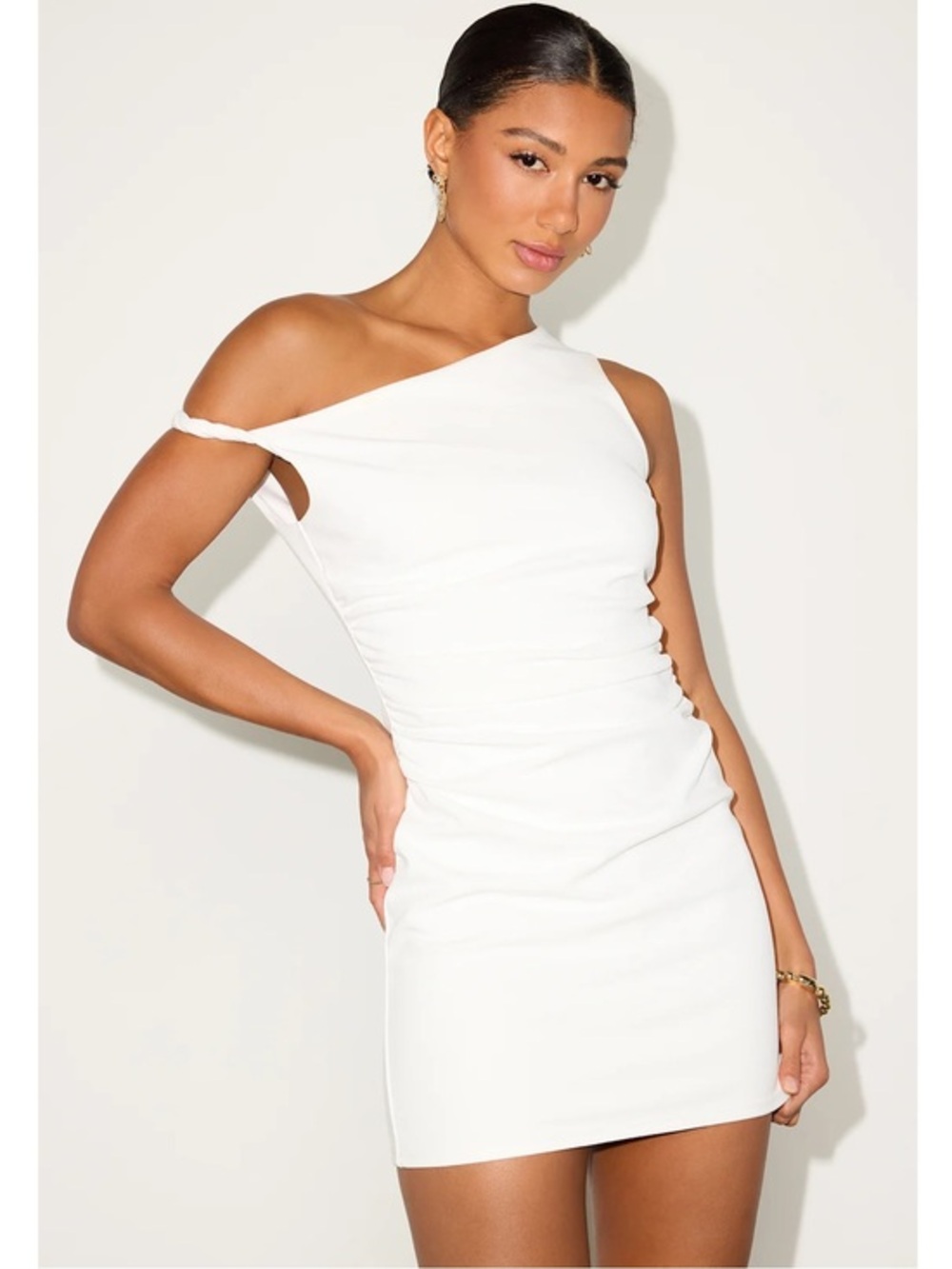 NWOT Lulu’s Becca White Twisted One-Shoulder Mini Dress Medium Chic Bodycon Glam